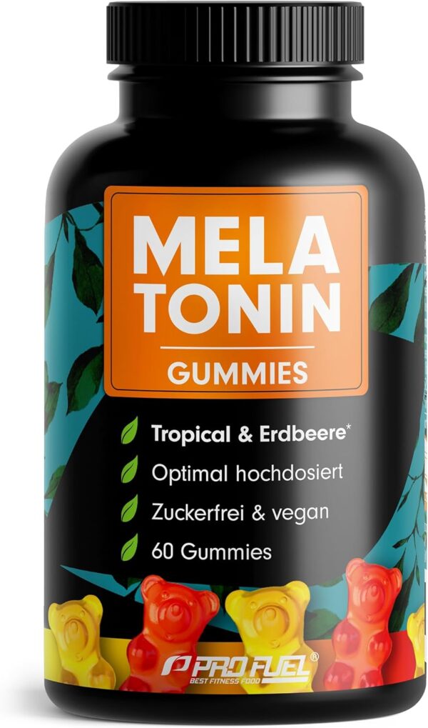 Melatonin Gummies 60x mit 0,5 mg bioaktivem Melatonin - leckerer Früchte-Mix-Geschmack - Optimal hochdosiert - Gummibärchen - Zuckerfrei, laborgeprüft & 100% vegan - Made in Germany