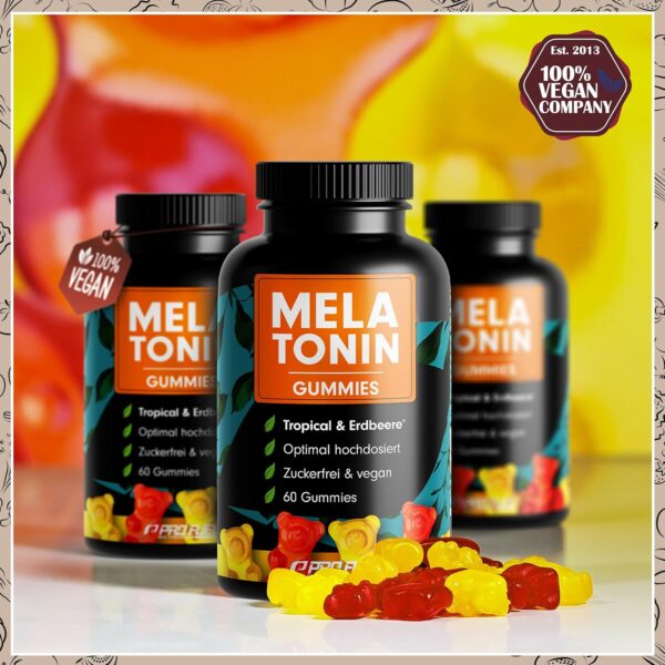 Melatonin Gummies 60x mit 0,5 mg bioaktivem Melatonin - leckerer Früchte-Mix-Geschmack - Optimal hochdosiert - Gummibärchen - Zuckerfrei, laborgeprüft & 100% vegan - Made in Germany – Bild 4