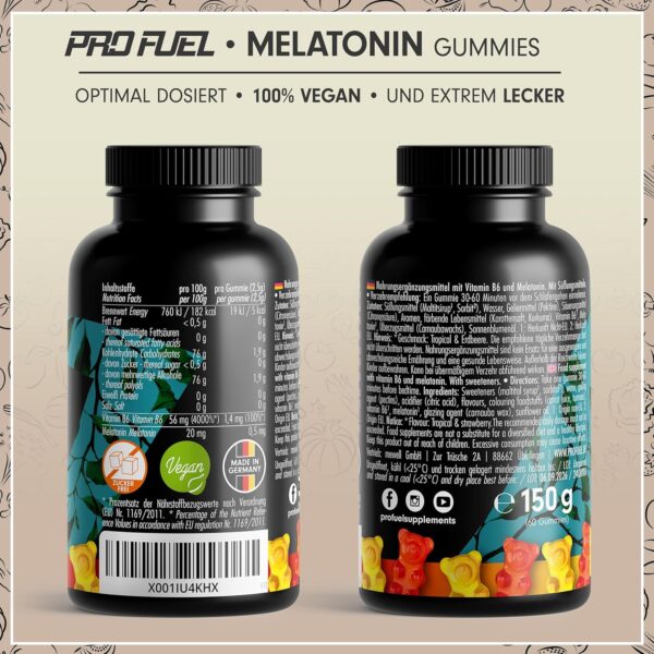 Melatonin Gummies 60x mit 0,5 mg bioaktivem Melatonin - leckerer Früchte-Mix-Geschmack - Optimal hochdosiert - Gummibärchen - Zuckerfrei, laborgeprüft & 100% vegan - Made in Germany – Bild 6