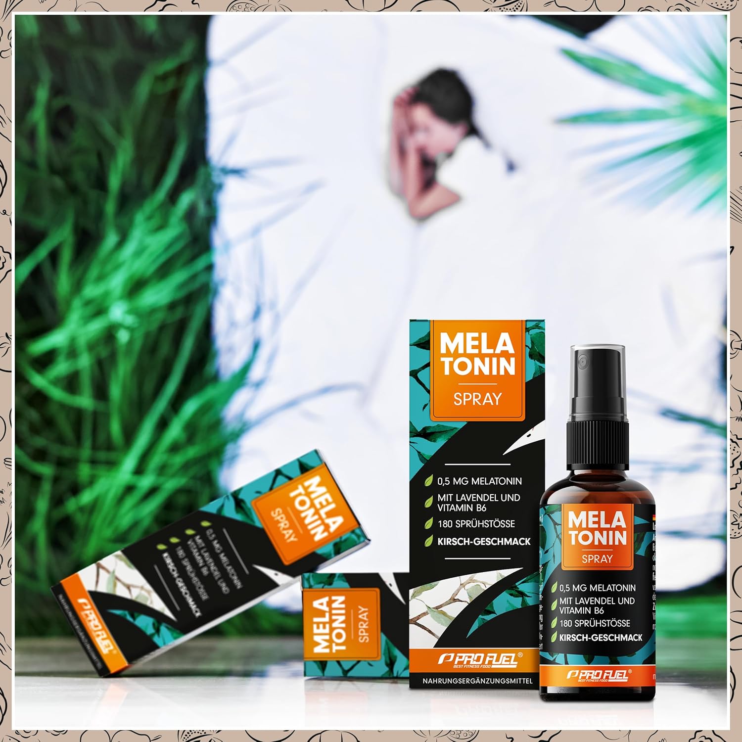 Melatonin Einschlaf-Spray 60 ml - 0,5 mg Melatonin hochdosiert + Lavendel-Extrakt & Vitamin B6 - Melatonin-Spray mit Kirsch-Geschmack (vegan) - laborgeprüft mit Zertifikat - reicht für 360 Anwendungen – Bild 4