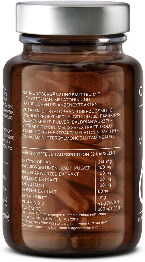 N°6 RECOVER Schlafmittel pflanzlich - Melatonin hochdosiert mit L-Tryptophan, Baldrian, Passionsblume, Hopfen, Melissenextrakt - Einschlafhilfe Erwachsene - 60 Melatonin Kapseln – Bild 9