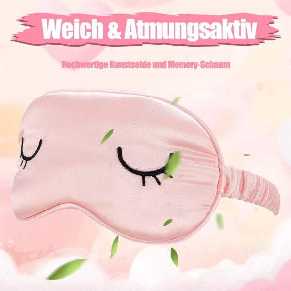 2 Stücke Schlafmaske Seide Kinder Augenmaske Schlafmaske Sleeping Mask, Schlafbrille Damen Schlafmaske Frauen Herren Weiche Licht Blockierende Nachtmaske Mit Aufbewahrungstasche(Schwarz Rosa) – Bild 3