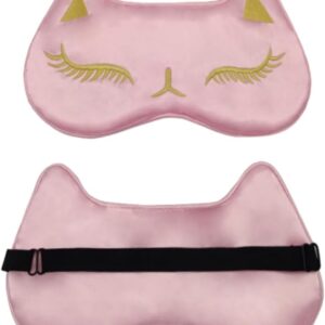 Reccisokz Rec Schlafmaske,Schlafmaske Seide,Augenmaske,Verdunkelung Schlafbrille,Schlafmasken,Travel Essentials,mit Verstellbarem Stirnband für Herren,Frauen,Kinder(Rosa)