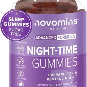 Schlafgummis – Hochwirksames, Nahrungsergänzungsmittel Unterstützung der Nacht – Melatonin-Vorläufer für die Schlafenszeit – Vegan – Glutenfrei – Magnesium – L-Theanin – B12 – von Novomins