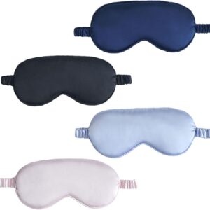 VIKSAUN 4 Pack Seide Schlafmaske, Superweiche Augenmasken mit Verstellbarem Riemen, Bequeme Augenbinde, für Reise und Zuhause Schlafen, perfekte Lichtblockierung für Männer und Frauen