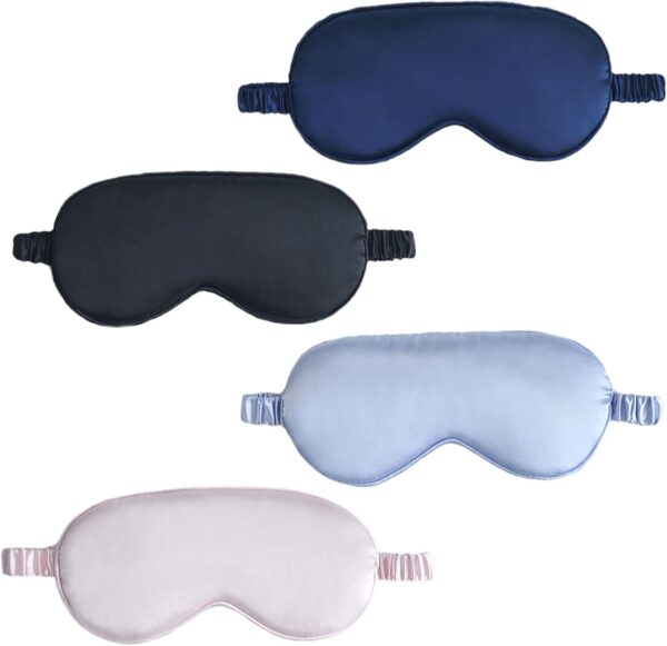 VIKSAUN 4 Pack Seide Schlafmaske, Superweiche Augenmasken mit Verstellbarem Riemen, Bequeme Augenbinde, für Reise und Zuhause Schlafen, perfekte Lichtblockierung für Männer und Frauen