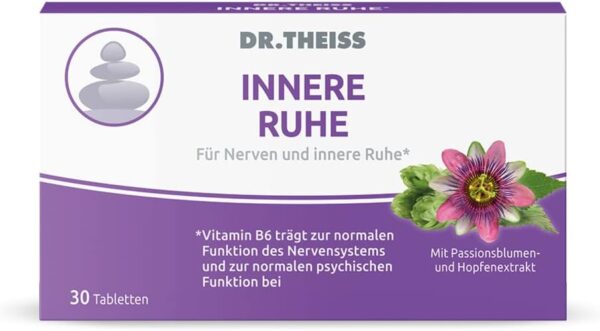 Dr. Theiss Innere Ruhe 30 Tabletten, für Nerven und innere Ruhe, Beruhigung bei Stress und Hektik im Alltag, mit Magnesium, Passionsblumen- und Hopfenextrakt – Bild 2
