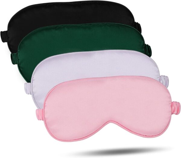 supregear Seiden Schlafmasken, Bequeme Nachtschlaf Seiden Augenmaske Satin Augenabdeckung mit Gummiband für Yoga Reisen Nickerchen Frauen Männer, 4er-Pack, Farblich Sortiert