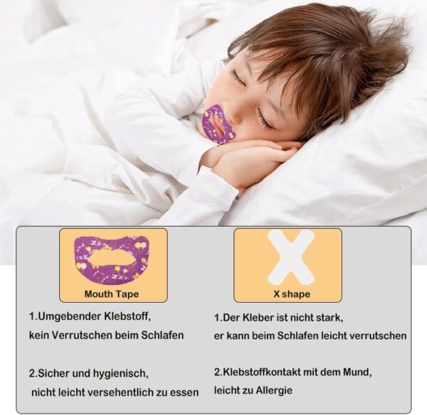60 Stück Mouth Tape für Kinder,Mouth Tape für Sleeping,Anti Schnarch Pflaster, Mundtapes zum Schlafen,Adenoid-Gesichtskorrektor,Hilft, Schnarchen im Schlaf zu verhindern – Bild 3
