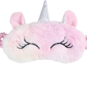 Reisen Atmungsaktive Augenmaske Plüsch Einhorn Schlafmaske Cartoon Augenmaske Zum Schlafen für Kinder Erwachsene Frauen Hellrosa