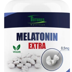 FUTURES NUTRITION Melatonin Extra Nahrungsergänzungsmittel - 365 hochdosiert Schlaftabletten - Nur 1/4 Tablette pro Tag: Melatonin 0,5mg - Ohne Zusatzstoffe und Vegan Schlafmittel - Laborgeprüft