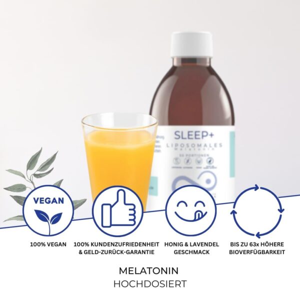 Mighty Elements liposomales Sleep+ 2 in1,Melatonin mit L-Tryptophan - verkürzte Einschlafzeit ​- vegan, Laktosefrei, hohe Bioverfügbarkeit, Vorrat für mehrere Monate, 100ml – Bild 7