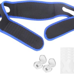 AYNKH Anti Schnarchen Kinnriemen, Antischnarch Band, Schnarchstopper Anti Schnarchen Verbessern Sie Ihren Schlaf (Mit 2 Pcs Anti Schnarch Nasenclip & 10 Pcs Anti-Schnarch-Pflaster)