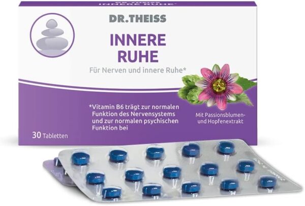 Dr. Theiss Innere Ruhe 30 Tabletten, für Nerven und innere Ruhe, Beruhigung bei Stress und Hektik im Alltag, mit Magnesium, Passionsblumen- und Hopfenextrakt