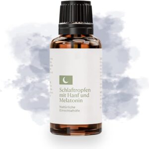 Schlaftropfen mit Melatonin und Hanfsamenextrakt | 100% natürliche Tropfen in Apothekenqualität | Verkürzung der Einschlafzeit | Jetlag Linderung | 30ml