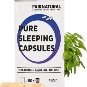 Fairnatural Melatonin Komplex Kapseln Vegan [Regional aus Deutschland] Mit Baldrian, Melisse & Passionsblume für Deine ruhige Nacht | 90 Kapseln | Clean & hochdosiert