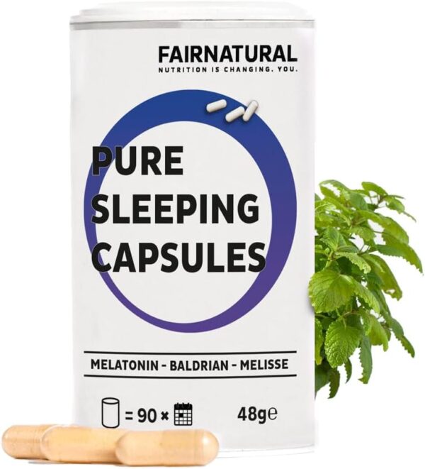 Fairnatural Melatonin Komplex Kapseln Vegan [Regional aus Deutschland] Mit Baldrian, Melisse & Passionsblume für Deine ruhige Nacht | 90 Kapseln | Clean & hochdosiert
