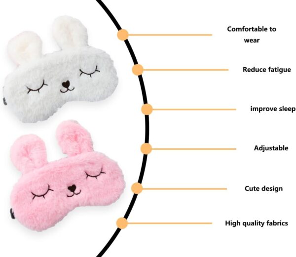 KAPSING 2 Stück Augenmaske Schlafmaske, Augenbinde zum Schlafen, schlafmaske kinder und mädchen, 3D Süße Tiere Schlafmaske, Breathable Eyeshade(Weiß&Rosa) – Bild 4