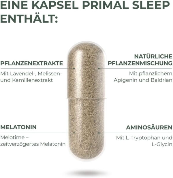 Primal Harvest® Schlaf Gut Kapseln (60 Stk) – Natürliche Mischung mit Apigenin, L-Tryptophan, Kamille und Baldrian - Kräutermischung als Melatonin-Alternative - In Deutschland hergestellt – Bild 4