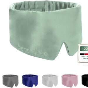 bene-sleep. Handgefertigte Schlafmaske aus reiner Seide mit Seidenfüllung – verstellbare Seidenschlafmaske Männer & Frauen – hypoallergen – atmungsaktive Maulbeerseide – Polyesterfrei (Grün)