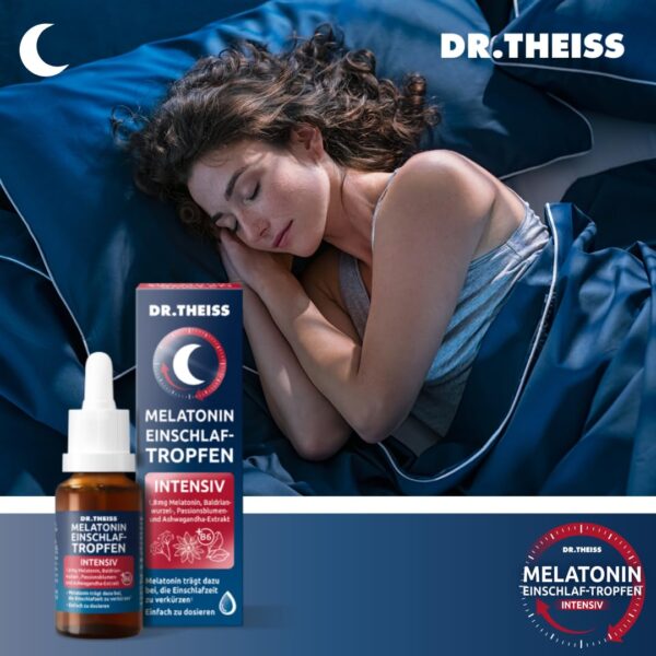 Dr. Theiss Melatonin Einschlaf-Tropfen Intensiv – für schnelleres Einschlafen | 20ml | Hilfe bei Ein- und Durchschlafproblemen | Mit Melatonin, Passionsblume, Ashwaganda & Baldrianwurzel-Extrakt – Bild 2