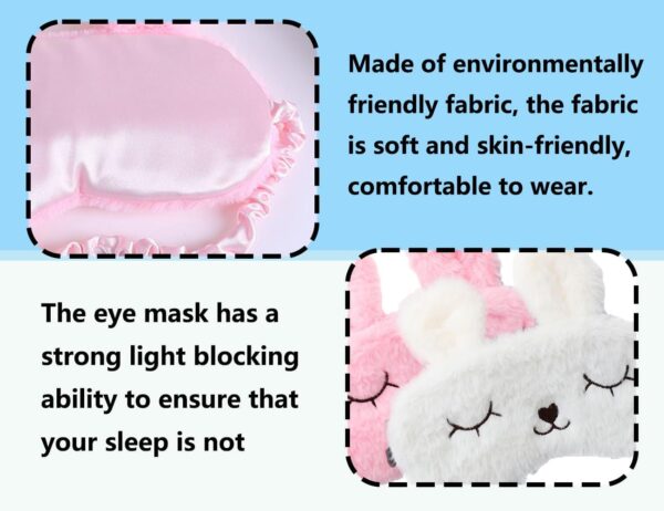 KAPSING 2 Stück Augenmaske Schlafmaske, Augenbinde zum Schlafen, schlafmaske kinder und mädchen, 3D Süße Tiere Schlafmaske, Breathable Eyeshade(Weiß&Rosa) – Bild 3