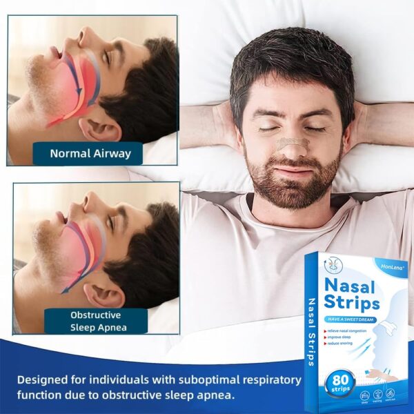 Nasenpflaster Schnarchen,80 Stück Nasenpflaster Besser Atmen,Nasal Strips,Schnupfen,Allergien, Anti Schnarch Pflaster für Sport und Schlaf,Anti Schnarch Pflaster – Bild 4