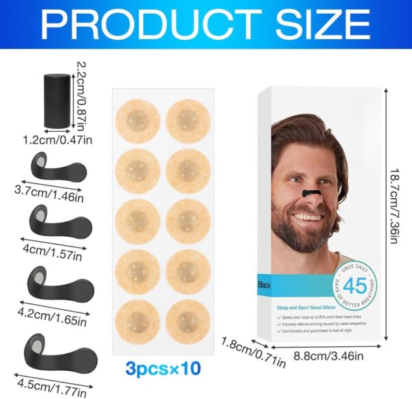 90 Stück Nasal Strips, Schwarz Breathing Nasal Strip Anti Schnarch Nose Strips Magnetischer Nasenstreifen Sicheres und Wirksames Nasenpflaster Besser Atmen Für Geschäftsreise, Reisen, Hotel – Bild 2