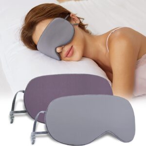 Schlafmaske Damen und Herren, Beidseitig Verwendbare schlafmaske seide, Schlafbrille, Bequemer Schlaf für zu Hause und auf Reisen Grau, Lila