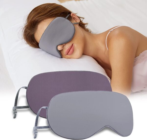 Schlafmaske Damen und Herren, Beidseitig Verwendbare schlafmaske seide, Schlafbrille, Bequemer Schlaf für zu Hause und auf Reisen Grau, Lila