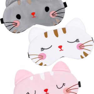 YUXIANLB 3 Teilige Süße Augenmaske Zum Schlafen Augenabdeckung Mit Cartoon Katzengesicht Lustige Katzentier Schlafmasken Weicher Leichter Plüsch Augenschirm Katzenaugenmaske Augenbinden Für Frau