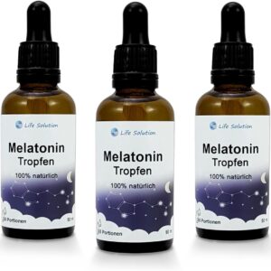 Life Solution - Melatonin Tropfen - 3x 50 ml - 100% Natürlich - Schlaftropfen - Entspannungstropfen - mit milden Vanillegeschmack