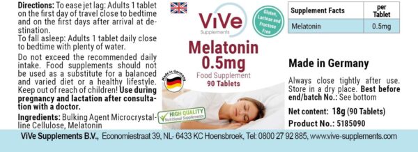 Melatonin 0,5mg - 90 Tabletten - sicher dosiert und vegan - vor dem Schlafengehen | Qualität aus Deutschland von ViVe Supplements – Bild 3