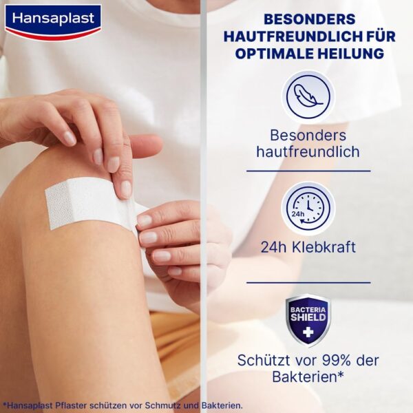 Hansaplast Sensitive Pflaster (5 m x 8 cm), zuschneidbare und hautfreundliche Wundpflaster mit sicherer Klebkraft, schmerzlos zu entfernende Pflaster – Bild 2