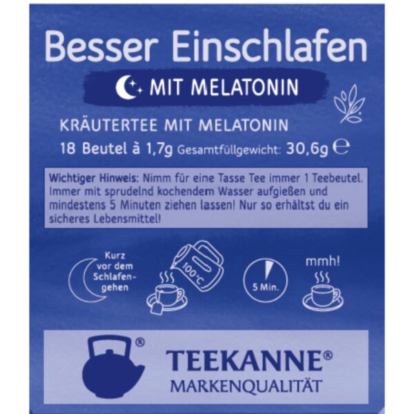 TEEKANNE Besser Einschlafen Kräutertee mit Melatonin, 10 Packungen x 18 Beutel (10x 30,6g) – Bild 3