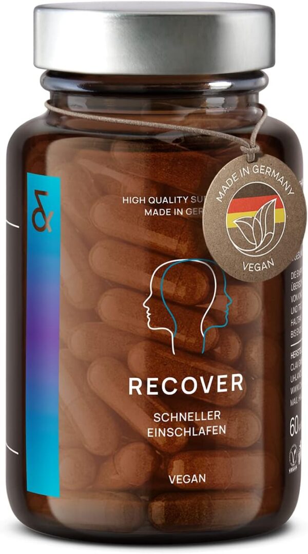 N°6 RECOVER Schlafmittel pflanzlich - Melatonin hochdosiert mit L-Tryptophan, Baldrian, Passionsblume, Hopfen, Melissenextrakt - Einschlafhilfe Erwachsene - 60 Melatonin Kapseln