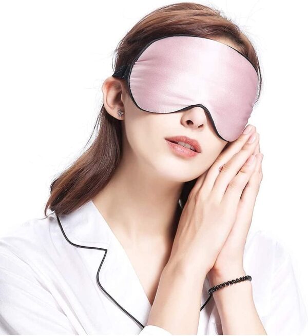 Seiden Schlafmasken und Augenbinde, superglatte Augenmaske zum Schlafen, mit verstellbarem Riemen, geeignet für Reisen, Nickerchen, Nachtschlaf (Rosa) – Bild 6