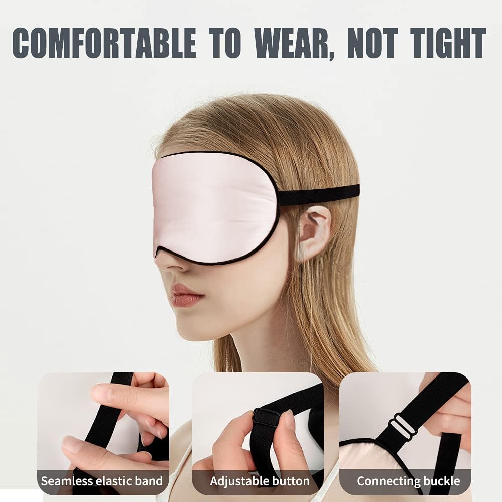 OLESILK 2er Set Verstellbare Seide Schlafmaske 100% Maulbeerseide Augenmaske zum Schlafen für Damen und Herren, Unisex Set für zu Hause oder auf Reisen, Schwarz + Pfirsischrosa – Bild 3