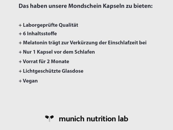 Mondschein Schlafkapseln mit 5 pflanzlichen Extrakten & Melatonin - Hochkonzentrierte Vegane Rezeptur mit Baldrian, Hopfen, Lavendel & mehr - Laborgeprüfte Qualität - 60 Kapseln für 2 Monate – Bild 3