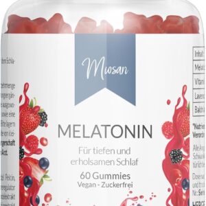 Melatonin Gummies - 60 Stück - 0,5mg bioaktives Melatonin pro Gummie - mit Vitamin B6, Lavendel- und Baldrianextrakt - Hochdosiert - 100% Vegan & Zuckerfrei | MIOSAN® CLUB - Exklusives Wohlbefinden