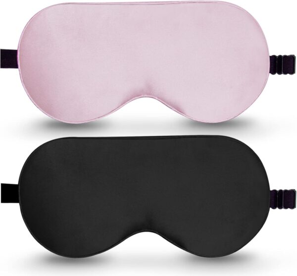 Seiden-Schlafmaske, 2er-Pack Augenmaske aus 100% echter natürlicher reiner Seide mit verstellbarem Riemen, Augenmaske zum Schlafen, BeeVines Augen-Schlafschutz für Yoga-Reisen, blockiert Licht