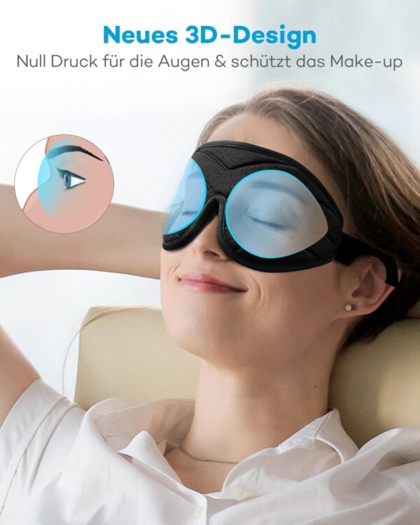 Schlafmaske für Frauen Herren, Umisleep 3D Konturierte Augenmaske, Superweich und Bequem, 100% Licht Blockierende Schlafbrille Augenbinde für Reisen, Schlaf, Schlaflosigkeit, Migräne (A-Schwarz) – Bild 2