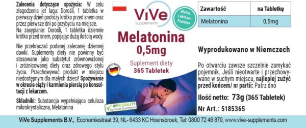 Melatonin - 365 Tabletten - 0,5mg Melatonin pro Tablette - Hochdosiert - Bioverfügbar - Qualität aus Deutschland - ViVe Supplements – Bild 9