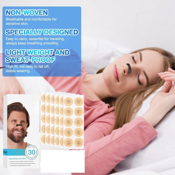 60 Stück Nasal Strips, Schwarz Breathing Nasal Strip Anti Schnarch Nose Strips Magnetischer Nasenstreifen Sicheres und Wirksames Nasenpflaster Besser Atmen Für Geschäftsreise, Reisen, Hotel – Bild 5