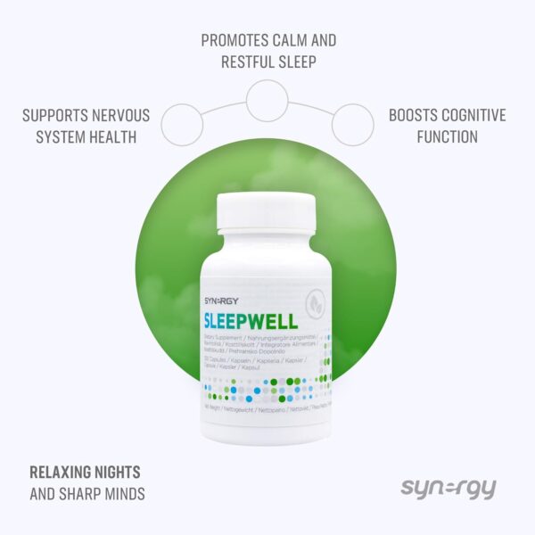 Synergy WorldWide SleepWell 100 Kapseln | Entspannung mit Baldrianwurzel, Passionsblume & Hopfenblüte | Unterstützt Nervensystem, reduziert Angst & fördert Ruhe | 39 g – Bild 3