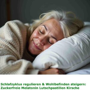 Melatonin Bonbons Kirsche 200 x 0,5 mg - zuckerfrei, zahnfreundlich, vegan - bioaktives Melatonin bequem lutschen - 100 Melatonin Pastillen