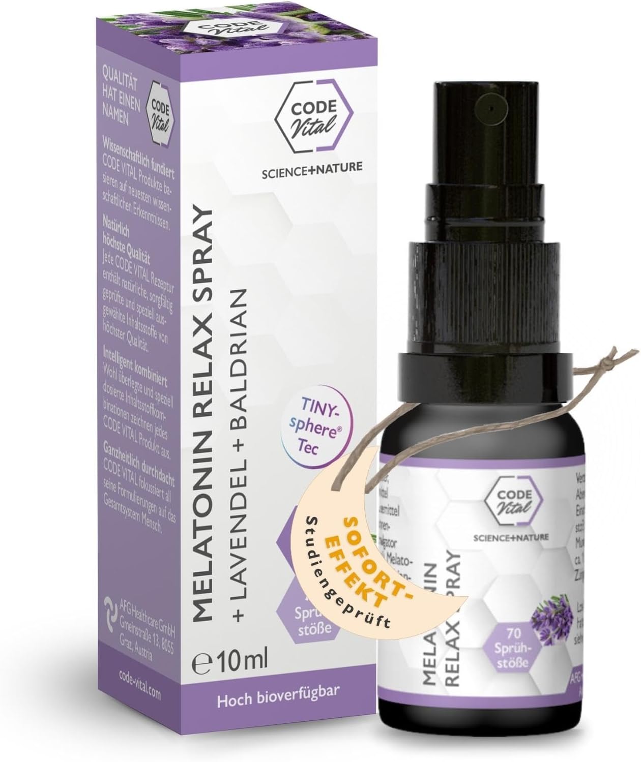 CODE VITAL® Melatonin RELAX Spray | Studiengeprüft an deutschen Universitäten | Mit Booster-Schlaf-Technologie | Hochdosiert | Qualität aus Deutschland | 10 ml 70 Anwendungen