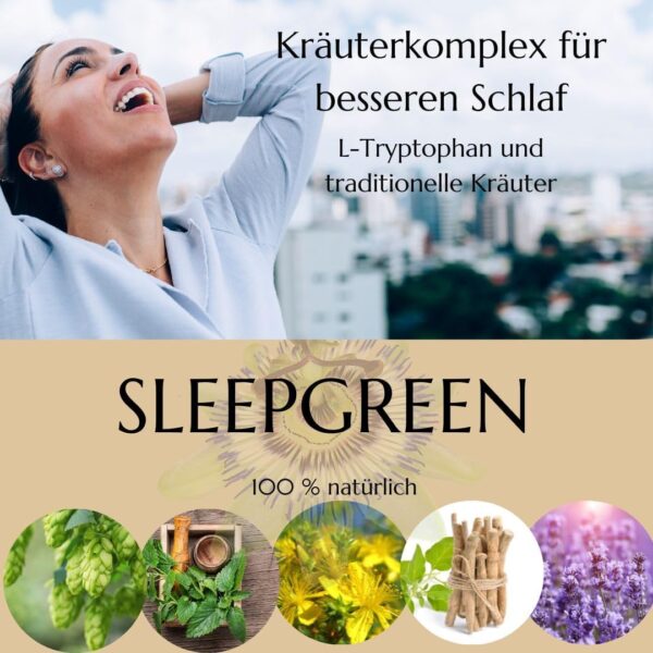 Green idea - SLEEPGREEN Schlaftabletten Besser einschlafen – Ashwagandha, Johanniskraut, L-Tryptophan, Baldrian, Hopfen – kein Melatonin – Beruhigungsmittel Mensch - Einschlafhilfe Erwachsene 90 kaps – Bild 3
