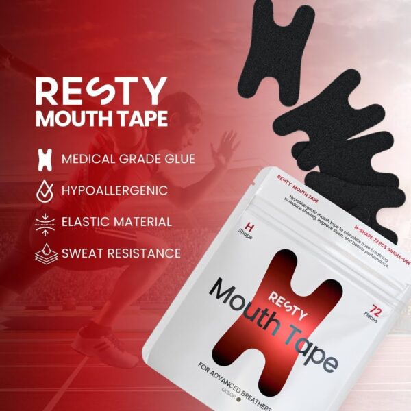 Resty® Advanced H-Shape - 72x Mundpflaster gegen Schnarchen und besser schlafen - Mouth Tape für Nasenatmung und bessere Sauerstoffversorgung des Blutes - anti schnarch - auch für Bartträger – Bild 2