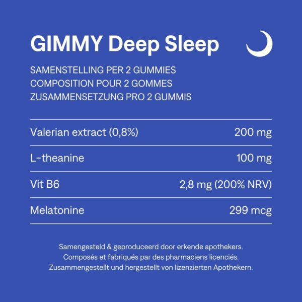GIMMY Deep Sleep - Vitaminisierte Schlafgummis mit Mit Melatonin, L-Theanin, Baldrian, Vitamin b6, Kamille - um Ihren natürlichen Schlafzyklus zu unterstützen und besser zu schlafen… – Bild 2